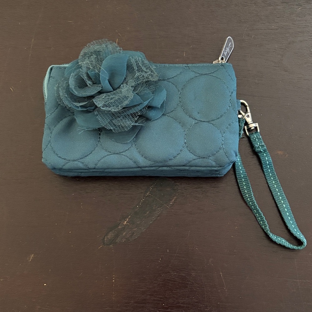 thirty-one Teal Quilted Wristlet with Fabric Flower